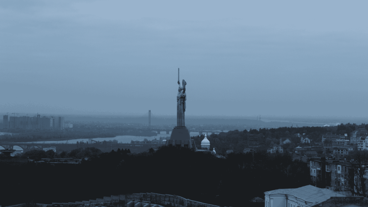 Mother Ukraine monument in Kyiv shrouded in fog