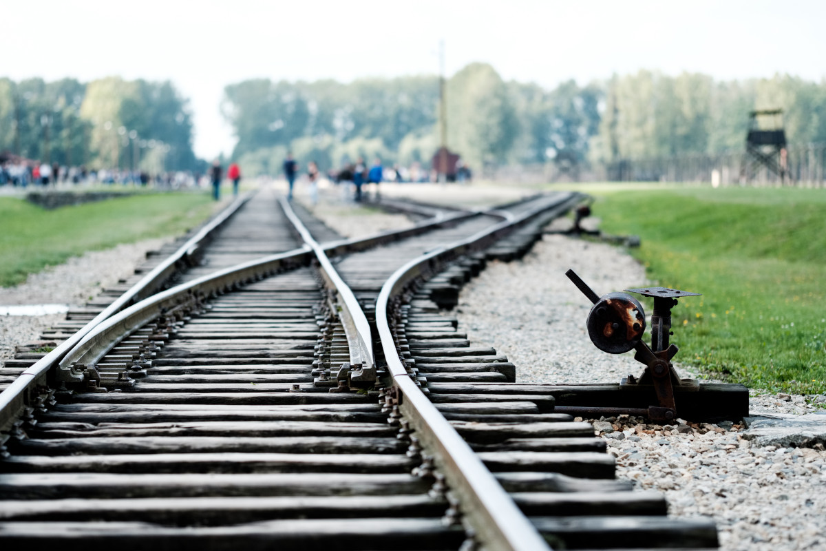 Auschwitz Train tracks diverging 