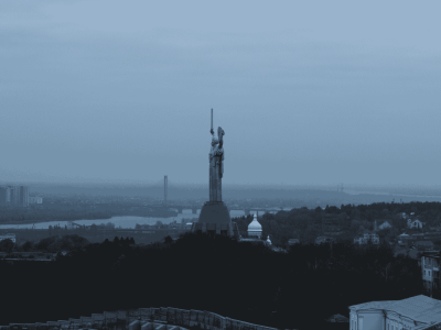 Mother Ukraine monument in Kyiv shrouded in fog