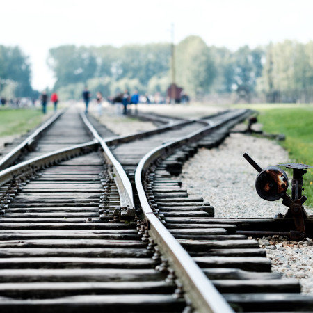 Auschwitz Train tracks diverging 